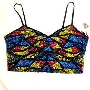 Aidan Mattox • Beaded Neon Retro Crop Top Prom